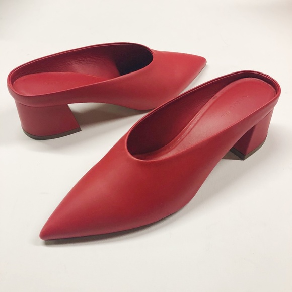 Vince Shoes - VINCE Ralston Red Pointed Toe Leather Mules